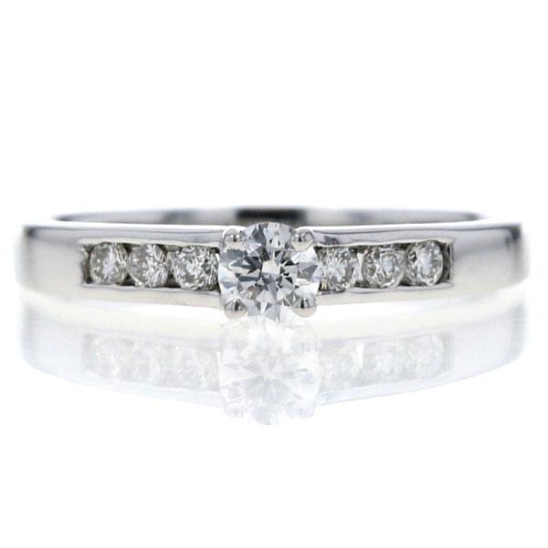 K18WG ホワイトゴールド リング ダイヤモンド ラウンド 7粒 4本爪 レール留め ストレート ...