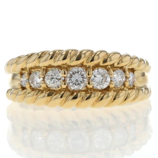 K18YG イエローゴールド リング ダイヤモンド 0.35ct ライン グラデーション ロープ ス...