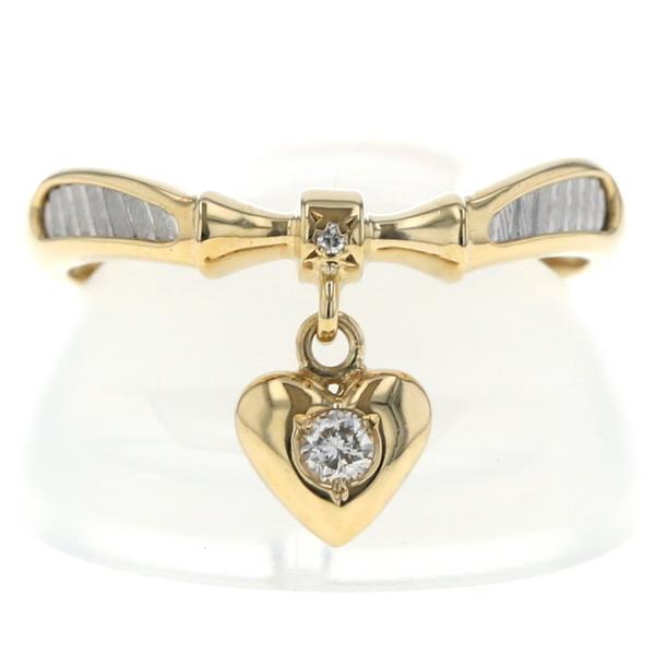 K18YG Pt900 イエローゴールド プラチナ コンビ リング ダイヤモンド 0.06ct ハー...