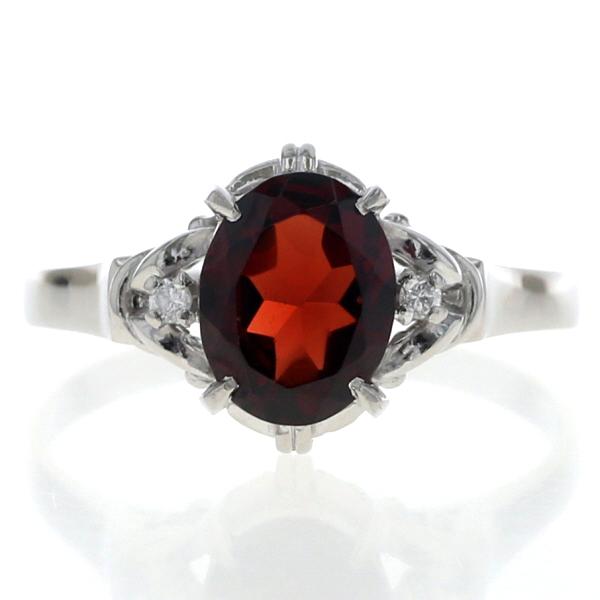 Pt900 プラチナ リング ガーネット 2.16ct ダイヤモンド 0.03ct オーバル 透かし...