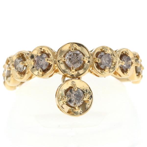 K18YG イエローゴールド リング ダイヤモンド 0.5ct ハーフエタニティ テニス チャーム ...