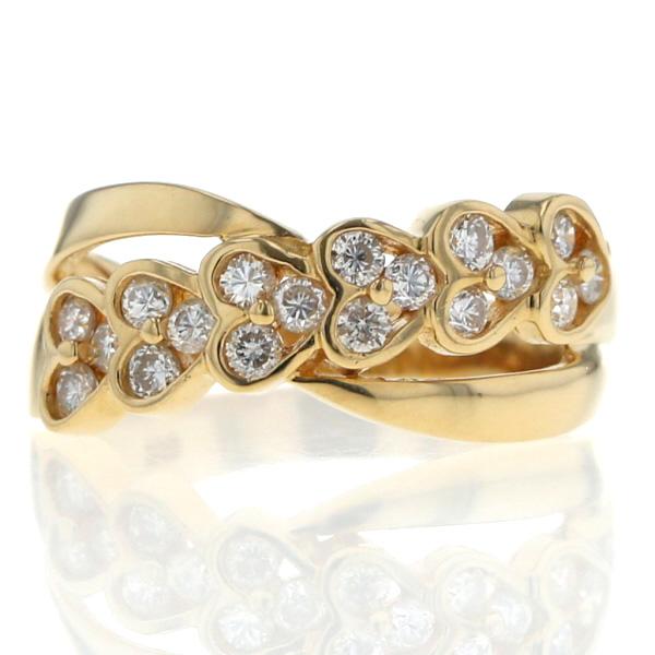 K18YG イエローゴールド リング ダイヤモンド 0.48ct ウェーブ ハート クロス ライン ...
