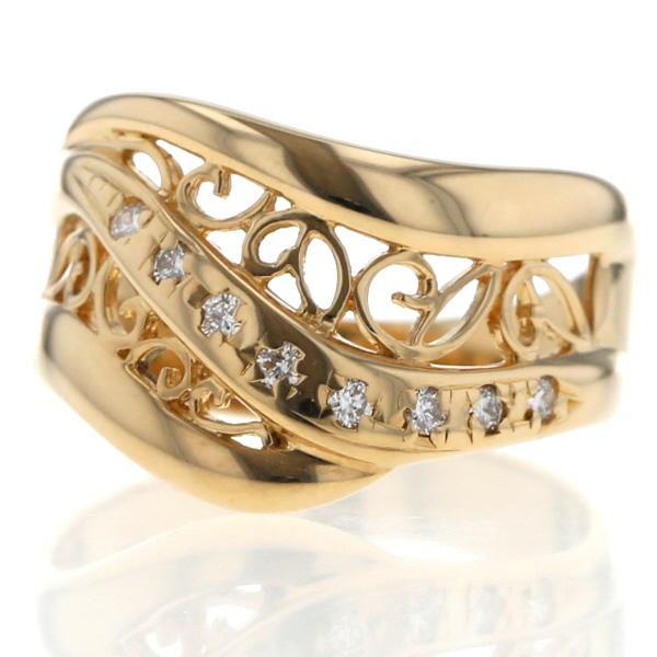 K18YG イエローゴールド リング ダイヤモンド アラベスク ツタ ウェーブ レース ライン 指輪...