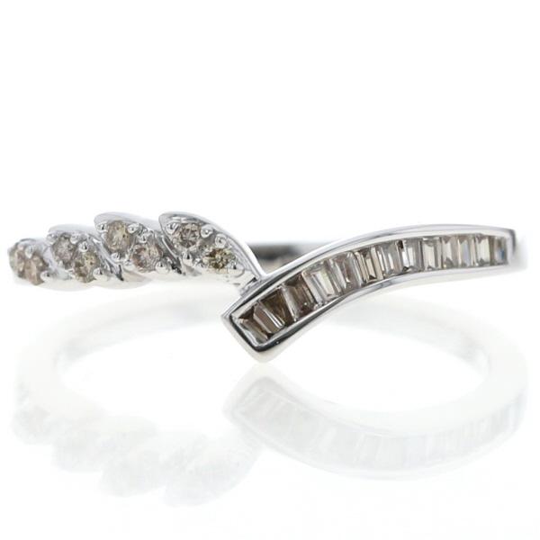 GSTV K18WG ホワイトゴールド リング ブラウンダイヤモンド 0.15ct マーキス V字 ...