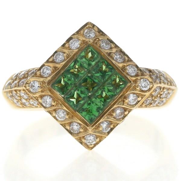 K18YG イエローゴールド リング ツァボライト ダイヤモンド スクエア ミステリーセッティング ...