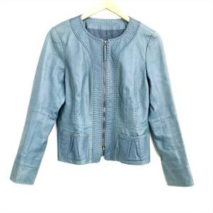 Cara O Cruz キャラ オ クルス 限定価格セール ノーカラー レザージャケット ブルー Kk サイズ11 レザー 中古 レディースファッション ラム