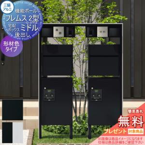【無料★特典対象】 機能門柱 機能ポール フレムス Classic(クラシック)2型 2世帯用 照明 PE1型+宅配ボックス ミドル(後出し) 形材色タイプ 照明付き