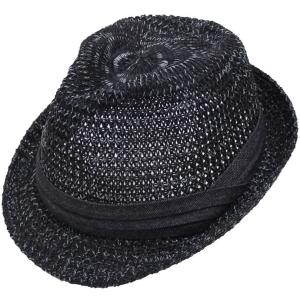大きいサイズ 帽子 メンズ 中折れハット 中折れハイバック 中折れ帽 65cm対応 サイズ調節可能 アゼ編みサーモデニム帯 ブラックグレー｜exas
