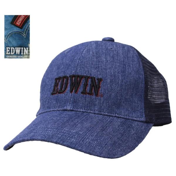 メッシュキャップ 帽子 メンズ EDWIN エドウイン デニム6方ツバ裏ペイズリー ネイビー