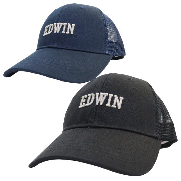 エドウィン EDWIN メッシュキャップ 6方 ロゴ刺繍 ヘリンボン サイズ調節可能