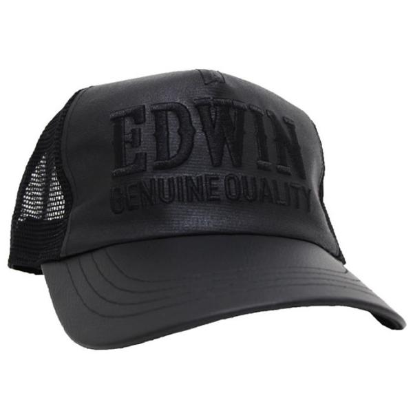 帽子 メンズ メッシュキャップ EDWIN エドウイン 合皮 刺繍ロゴ ブラック 57〜59cm対応