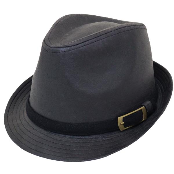 帽子 メンズ ハット 中折れハット 大きいサイズ 65cm クラック合皮PU ブラック