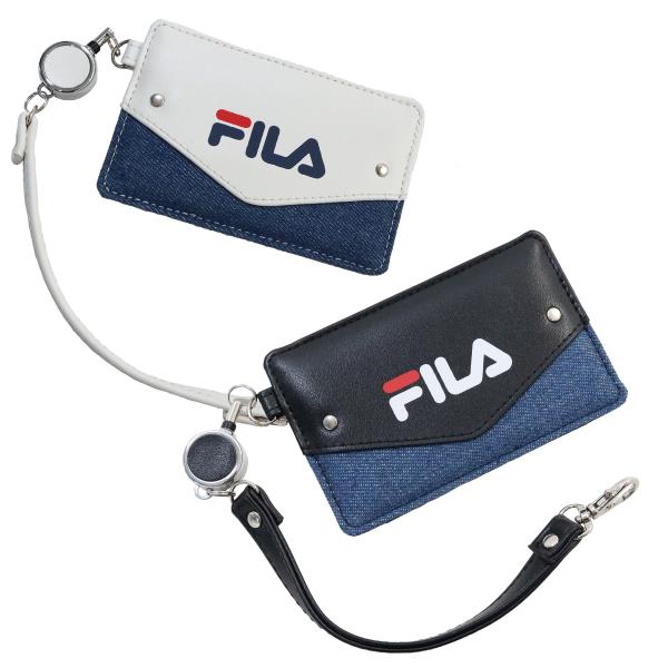 フィラ 定期入れ パスケース カードケース FILA デニムレター柄 リール付きストラップ メール便...