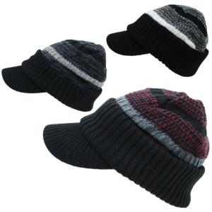 つば付きニット帽 ニット帽 メンズ ニットキャスケット 冬用 帽子 3色引き揃え ライン ネコポス対応 全国送料無料