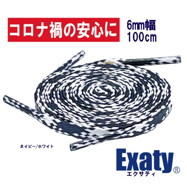 1足(2本)セット exct2579P フラット柄入りシューレース　100cm　ネイビー/ホワイト