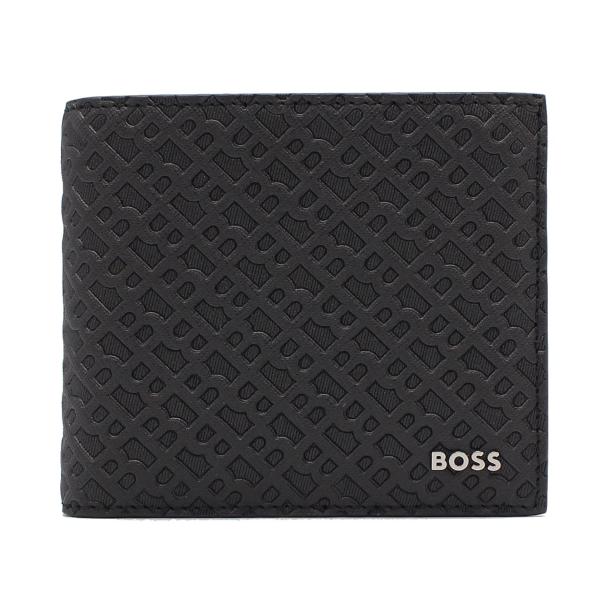 ヒューゴボス　HUGO BOSS　二つ折り財布　50548816　ブラック　モノグラム　ボンデッドレ...