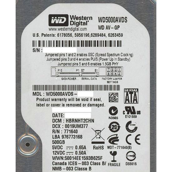 Western Digital製HDD WD5000AVDS 500GB SATA300 [管理:1...