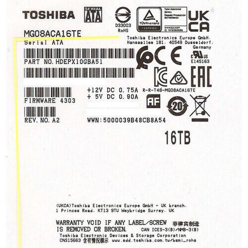 爆買TOSHIBA製HDD MG08ACA16TE 16TB SATA600 7200