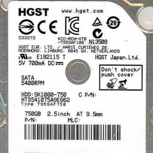 爆買HITACHI ノート用HDD 2.5inch HTS541075A9E662 750GB