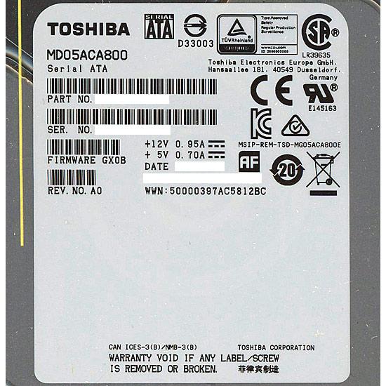【中古】TOSHIBA製HDD MD05ACA800 8TB SATA600 7200 3000〜4...