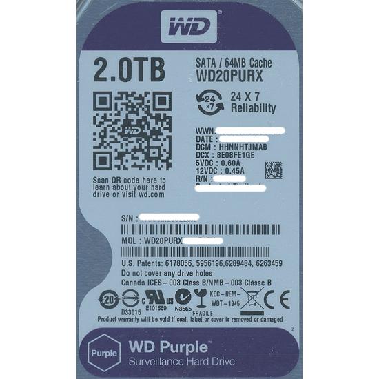 【中古】Western Digital製HDD WD20PURX 2TB SATA600 0〜100...