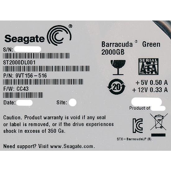【中古】SEAGATE製HDD ST2000DL001 2TB SATA600 5900 500〜1...