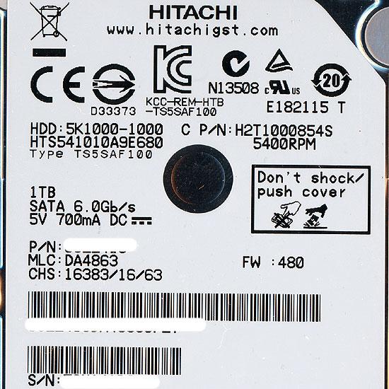 【中古】HITACHI ノート用HDD 2.5inch HTS541010A9E680 1TB 60...