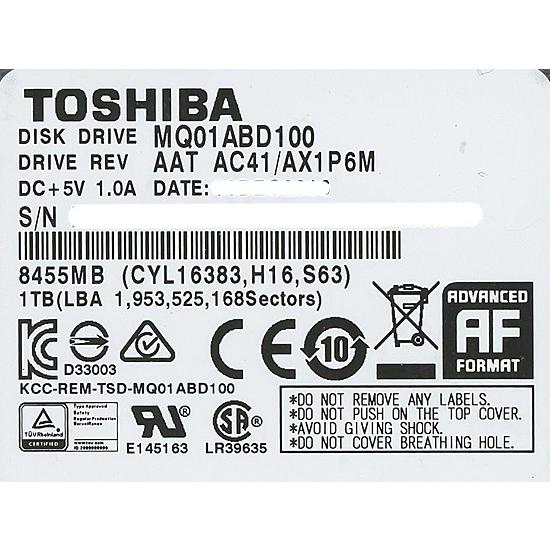 【中古】TOSHIBA(東芝) ノート用HDD 2.5inch MQ01ABD100 1TB 800...