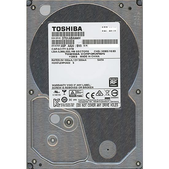 【中古】TOSHIBA製HDD DT01ABA300V 3TB SATA600 5940 7000〜...