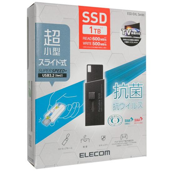 【中古】ELECOM エレコム 外付けポータブルSSD ESD-EHL1000GBK ブラック 1T...