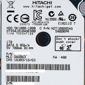 【中古】HITACHI ノート用HDD 2.5inch HTS541010A9E680 1TB 4000〜5000時間以内 [管理:1050023212]｜エクセラープラス