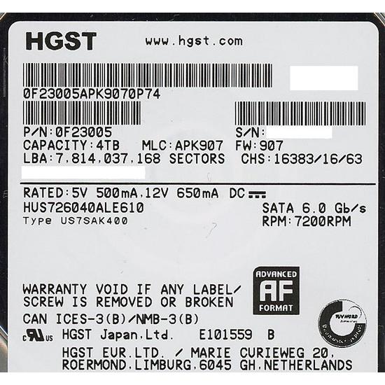【中古】HGST製HDD HUS726040ALE610 4TB SATA600 7200 2700...
