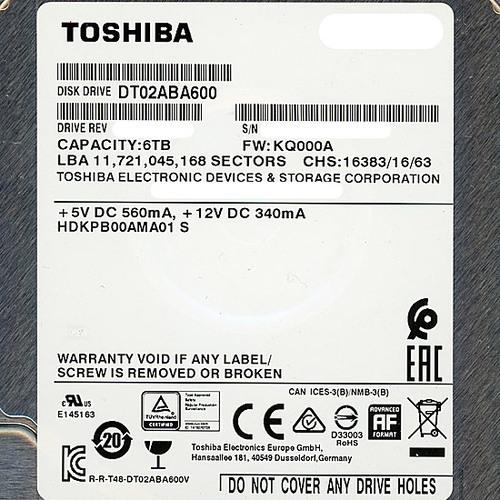 爆買【中古】TOSHIBA HDD DT02ABA600 6TB SATA600 5400 8000...