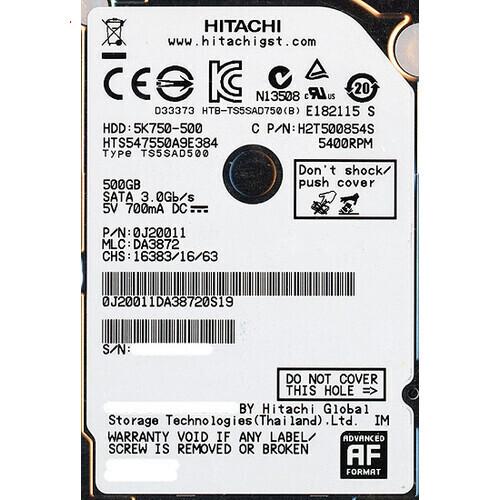爆買HITACHI ノート用HDD 2.5inch HTS547550A9E384 500GB
