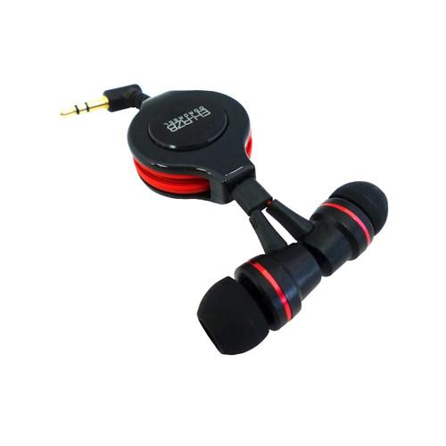 エクセルサウンド 巻き取り式イヤホン/ 巻き取り式ハイクオリティカナルヘッドホンブラック・レッド E...