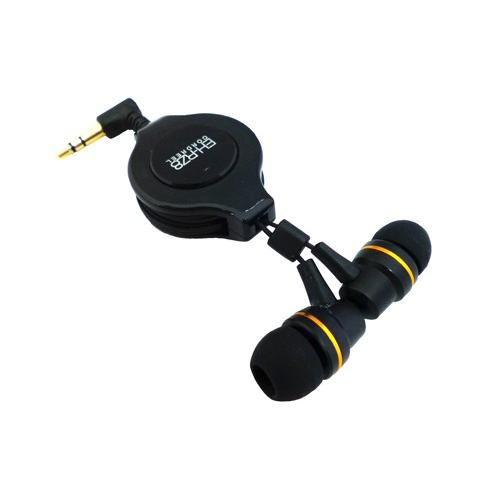 エクセルサウンド 巻き取り式イヤホン/ 巻き取り式ハイクオリティカナルヘッドホンブラック・ゴールド ...