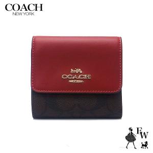 コーチ 財布 COACH アウトレット 三つ折り財布 CE930 IMRVQ シグネチャー カラーブロック レッド×ブラウン レディース ブランド プレゼントにも ウォレット｜excelworld