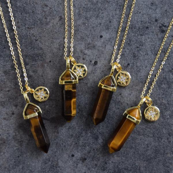 天然石 ペンデュラム ネックレス ペンダント パワーストーン タイガーアイ 虎の目 開運 占い