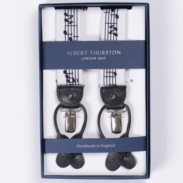 ALBERT THURSTON  (アルバートサーストン)  サスペンダー 白地に音符柄 35mm ...