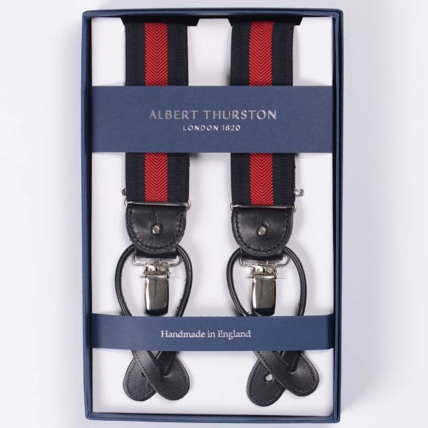 ALBERT THURSTON  (アルバートサーストン)  サスペンダー 黒に赤のストライプ柄 3...