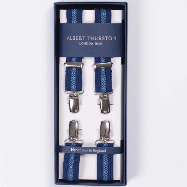 英国製アルバートサーストン X型クリップ留め サスペンダー  エラスティック(ゴム) ネイビー ダイ...