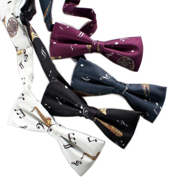 蝶ネクタイ ジャズ柄プリントシルクボウタイ