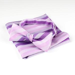 蝶ネクタイ チーフセット EXCY FORMAL ストライプ ラベンダー