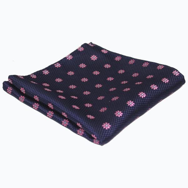 ポケットチーフ VANNERSシルク ネイビー花柄ピンク
