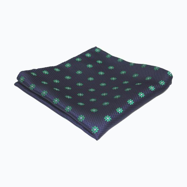 ポケットチーフ VANNERSシルク ネイビー花柄グリーン