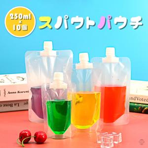 スパウトパウチ 250ml 10個セット パウチ 保存容器 おしゃれ容器 調味料容器 ジュースパック ゼリー容器 ジュース容器 ケチャップ オイル スタンド袋｜exlead-japan3