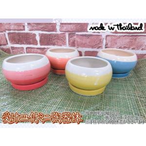 植木鉢　鉢　プランター　受け皿付　丸型　ポット 　セラミック　陶器　おしゃれ　4種　レッド　イエロー...