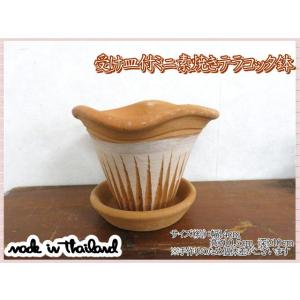 植木鉢 鉢 プランター 受け皿付 フリル ひらひら テラコッタ 素焼き