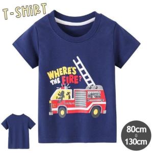 Tシャツ キッズ ベビー 子ども服 男の子 女の子 半袖 トップス ラウンドネック イラスト 消防車 プルオーバー カジュアル おしゃれ かわ