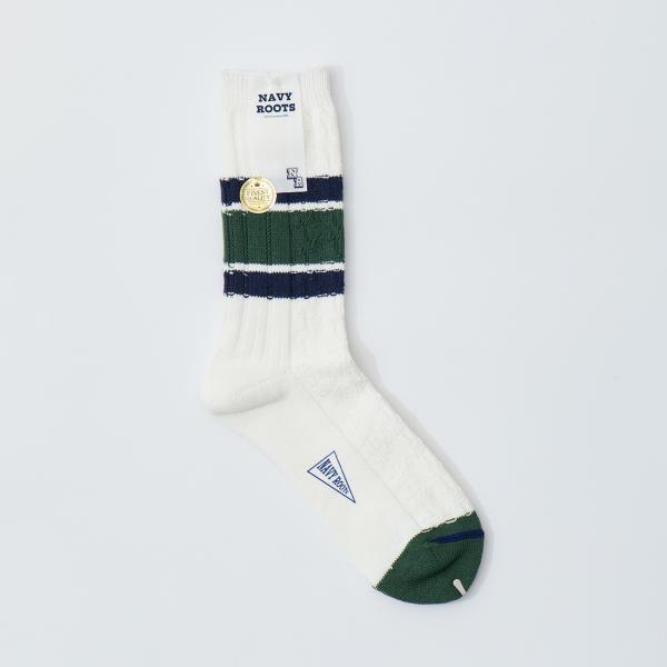 NAVY ROOTS (ネイビールーツ) ケーブル ボーダー ソックス 靴下 メンズ 日本製